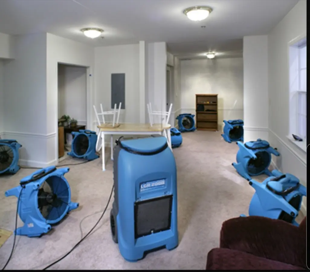 Air movers and dehumidifier setup for Water Damage Restoration in Kapaa